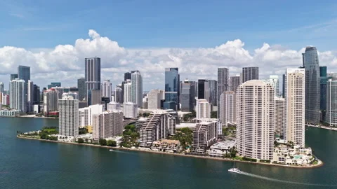 Aerial view of Miami Brickell skyline and coast. Drone captures modern Miami Stock Footage 311745288