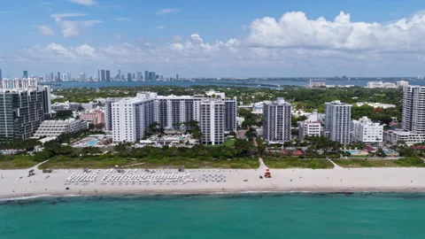 Aerial view of Miami skyline. Drone shot of Miami cityscape. Top view of South Stock Footage 340360407