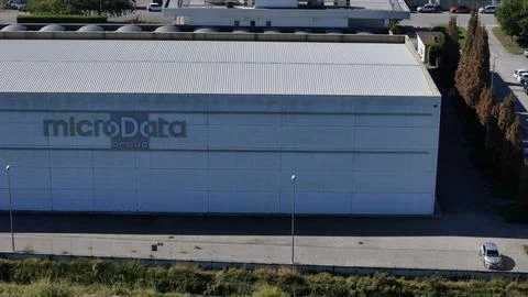 Aerial view of the MicroData Group building, highlighting data center infra.. Stock Photos