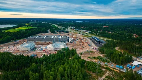 Aerial view of Microsoft data center construction in Espoo, Finland. Stock Footage 341975411