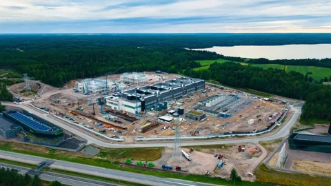 Aerial view of Microsoft data center construction in Espoo, Finland. Stock Footage 341975425
