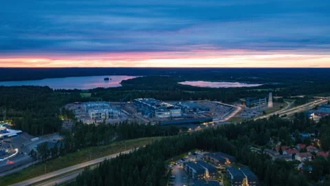 Aerial view of Microsoft data center construction in Espoo, Finland. Stock Footage 341975477