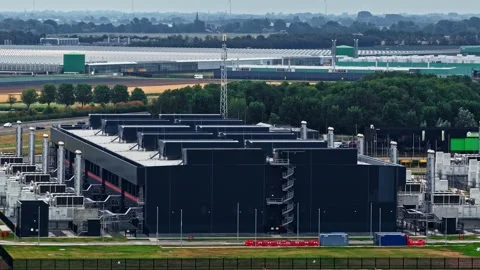Aerial View of Microsoft Hyperscale Data Center Campus in Middenmeer Stock Footage 344429285