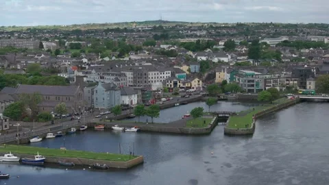 Aerial View Of Middle Arch And Corrib River In Galway Ireland Stock Footage 328698113