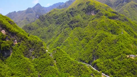 Aerial View of Midsummer Green Mountain Canyon in Shennongjia Hubei China Stock Footage 337938933