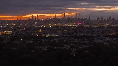 Aerial view of Midtown Manhattan in silhouette Stock Footage 310160053