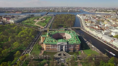 Aerial view of Mikhailovsky castle in Saint-Petersburg Stock Footage 65559293