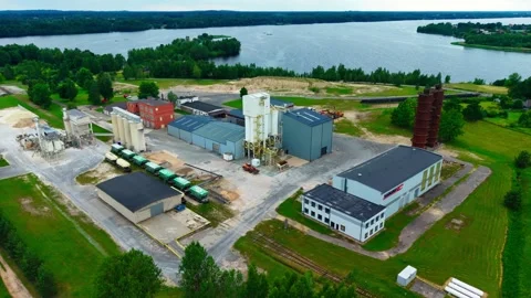 Aerial View Of Mineral Processing Plant Beside Daugava In Saulkalne Latvia Stockbeeldmateriaal 340983440
