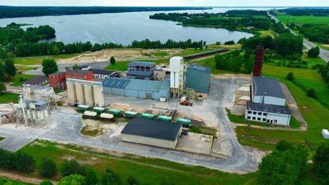 Aerial View Of Mineral Processing Plant Beside Daugava In Saulkalne Latvia Stockbeeldmateriaal 340984521