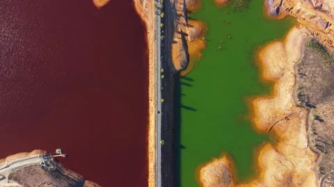 Aerial view of Mining activity. Polluted river and water. Apocalypse scenery Stock Footage 221656637