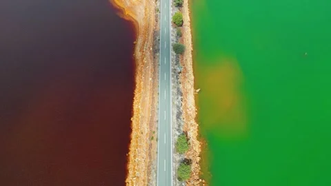 Aerial view of Mining activity. Polluted river and water. Apocalypse scenery Stock Footage 259194232