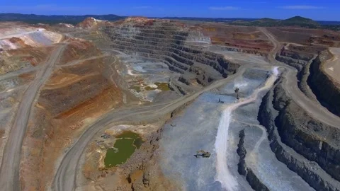 Aerial view of mining exploitation in Riotinto 4k Stock Footage 143647113