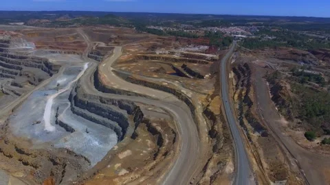 Aerial view of mining exploitation in Riotinto 4k Stock Footage 143647981