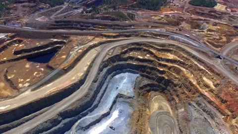 Aerial view of mining exploitation in Riotinto 4k Stock Footage 143648404