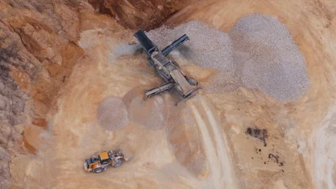 Aerial view of mining machinery and terrain, Italy. Stock Footage 331815197