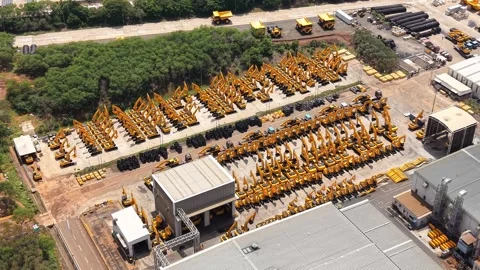 Aerial view of mining machinery at a manufacturing facility, India. Stock Footage 345081683