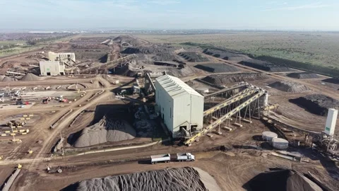 Aerial view of mining operations with conveyor belts Stock Footage 339304358