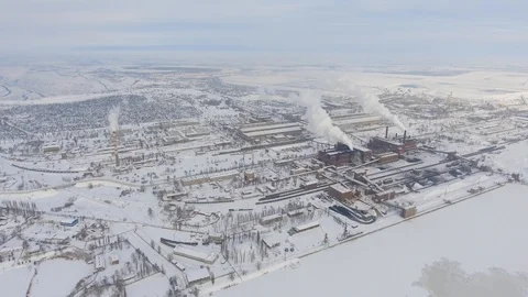 Aerial view of mining plant in winter Stock Footage 101976170
