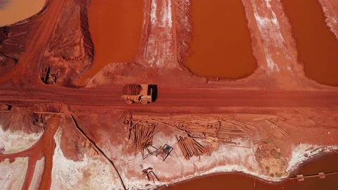 Aerial view of the mining of red clay. Industrial machines work in mining. 스톡 동영상 145530709