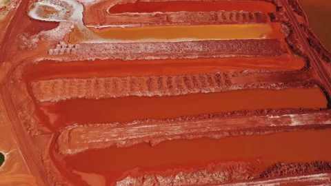 Aerial view of the mining of red clay. Industrial machines work in mining. Stock Footage 172435095