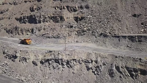 Aerial view A mining truck is loading iron ore. Stock Footage 116776960
