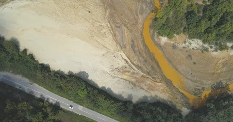 Aerial view of a mining waste disposal and the ecological damage Stock Footage 99438067