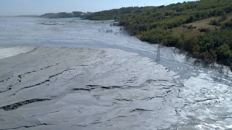 Aerial view of a mining waste disposal Stock Footage 114837845