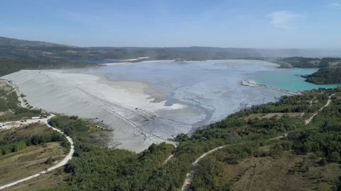 Aerial view of a mining waste disposal Stock Footage 114837894