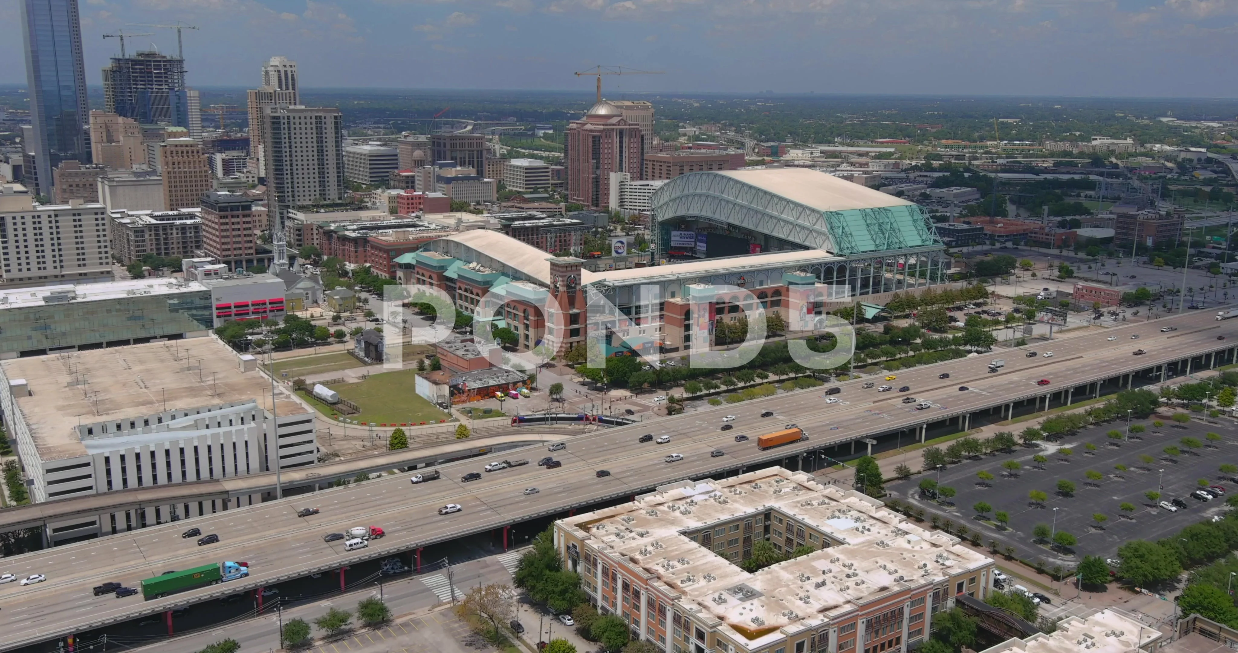 Aerial view of Minute Maid Park in downt, Stock Video