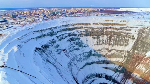 Aerial view of the Mir diamond mine in winter Stock Footage 337022261