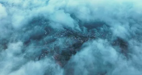 Aerial view of the mist in the sunrise sky Stock Footage 342467379