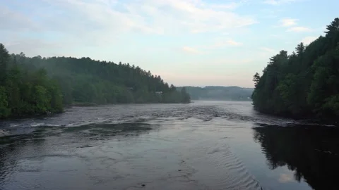 Aerial view of Misty river Stock Footage 133849857