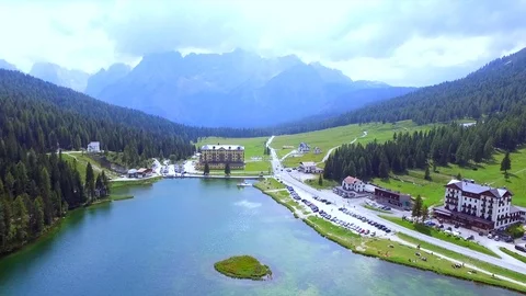 Aerial view of Misurina lake Stock Footage 116197341