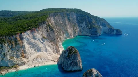 Aerial view of the Mizithres rock formation in Ionian sea. Keri, Zakynthos Stock Footage 310181553