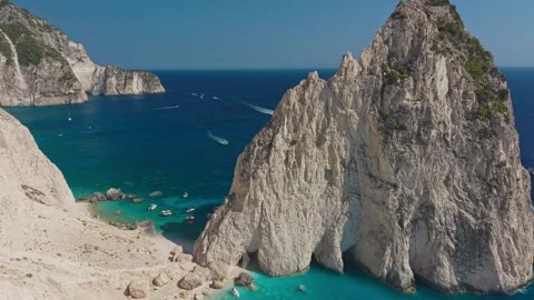 Aerial View of Mizithres Rocks and Hidden Cove, Zakynthos, Greece Stock Footage 346889826