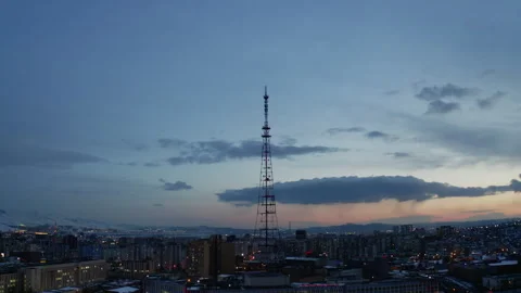 Aerial View of MNB Broadcast Tower Above Ulaanbaatar at Evening Stock Footage 325768421