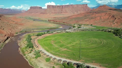 Aerial view of Moab Valley and Colorado River, United States. Stock Footage 345402258