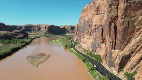Aerial view of Moab Valley and Colorado River, United States. Stock Footage 345402424