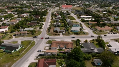 Aerial View of Mobile Cell Tower at Columbus Park, Grand Bahama, Bahamas Stock Footage 106158499