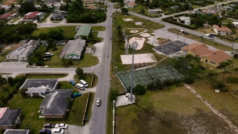 Aerial View of Mobile Cell Tower at Columbus Park, Grand Bahama, Bahamas Video stock 106158809