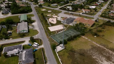 Aerial View of Mobile Cell Tower at Columbus Park, Grand Bahama, Bahamas Stock Footage 106158860