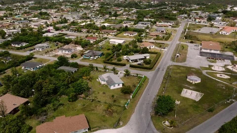 Aerial View of Mobile Cell Tower at Columbus Park, Grand Bahama, Bahamas Stock Footage 106158944