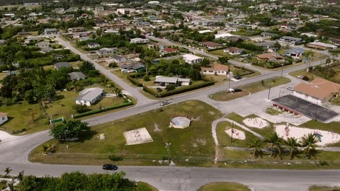 Aerial View of Mobile Cell Tower at Columbus Park, Grand Bahama, Bahamas Stock Footage 106159128