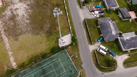 Aerial View of Mobile Cell Tower at Columbus Park, Grand Bahama, Bahamas Stock Footage 106159138