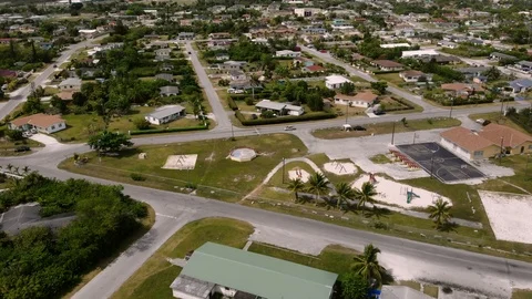 Aerial View of Mobile Cell Tower at Columbus Park, Grand Bahama, Bahamas Stock Footage 106159180