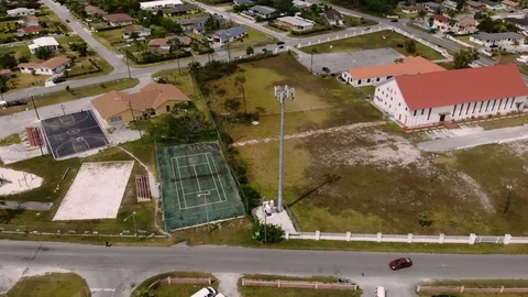 Aerial View of Mobile Cell Tower at Columbus Park, Grand Bahama, Bahamas Stock Footage 106159193