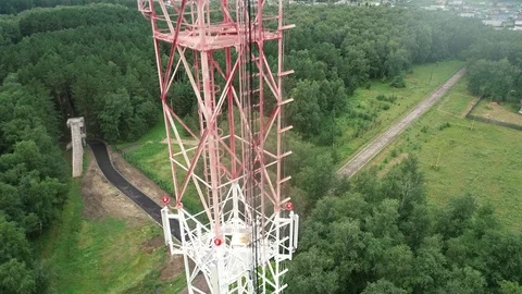 Aerial View of the Mobile Cellular Telecom Tower Stock Footage 93691361