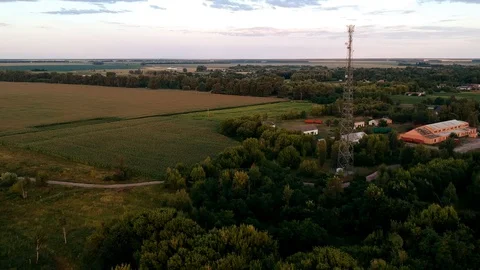 Aerial view. Mobile phone tower in the village. Bird's-eye. Video stock 128633647