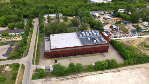 Aerial view of modern ai data center with rooftop cooling systems Stock Footage 341054034
