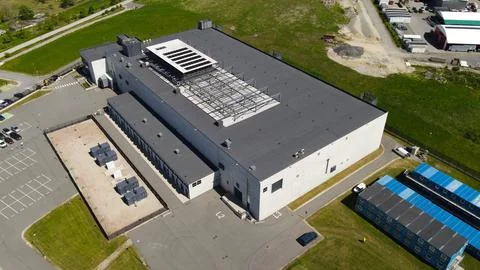 Aerial View Modern AI Data Center Building And Power Substation 스톡 사진
